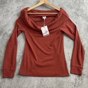 Belle du Jour Shirt Womens Large Brick Red Off the Shoulder Long Sleeve Top